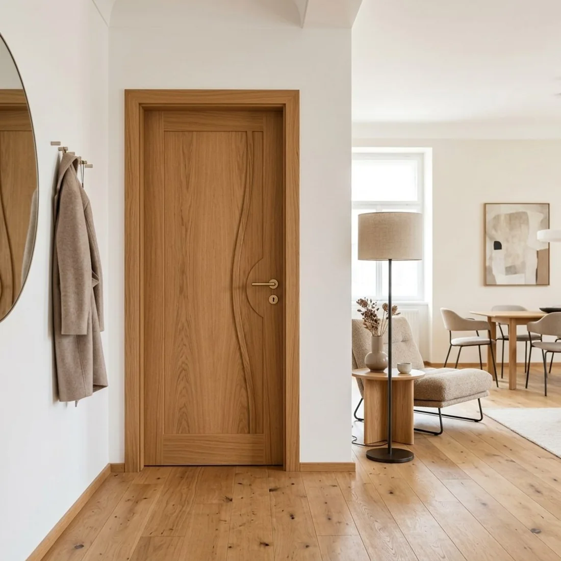 Renovierte warme Holztür im Wohnraum
