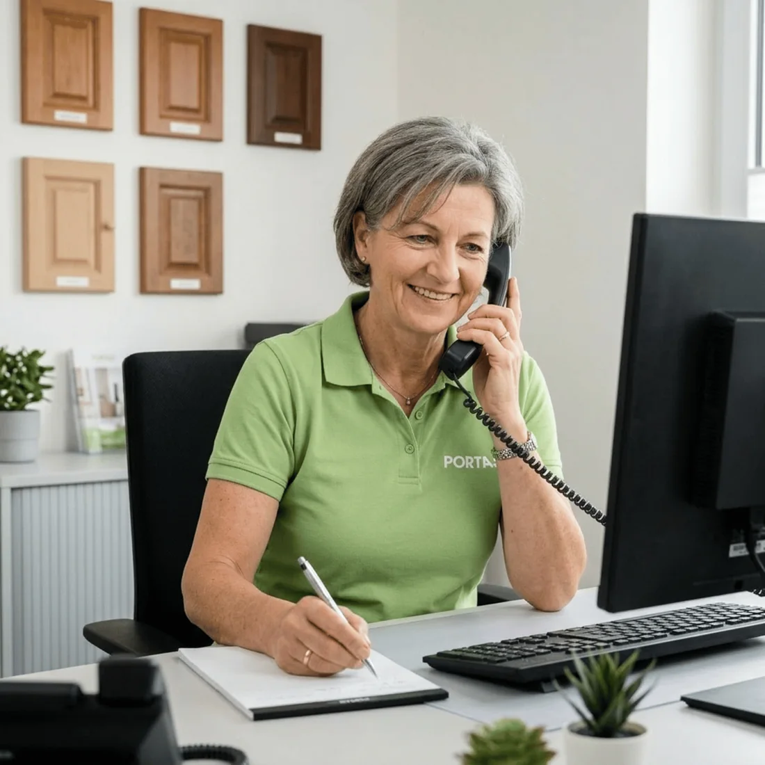 PORTAS Mitarbeiterin am Telefon